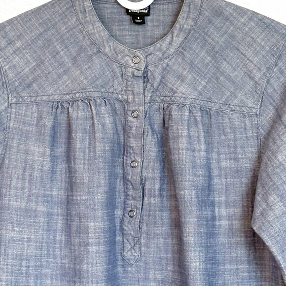 Patagonia Women's Settler's Top Size 8 Chambray Blue 3/4 Sleeve Henley Snaps - Picture 3 of 6